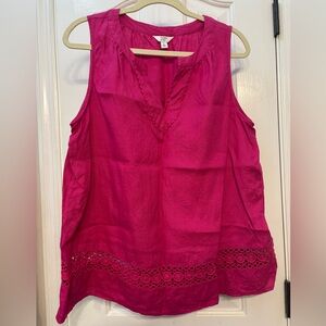 Fuchsia sleeveless linen eyelet tank